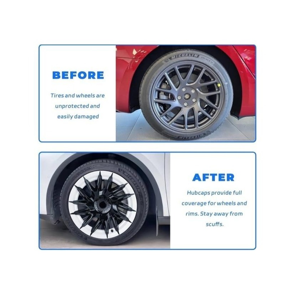 Black Spiked Rim Protector Hubcaps Set 4 Wheel Covers Easy Install Kit - Picture 5 of 8